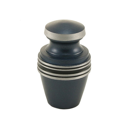 Deep Blue Banded Aluminum Mini Keepsake Urn, Mini Keepsake, 2.9 x 1.8 x 1.8 in