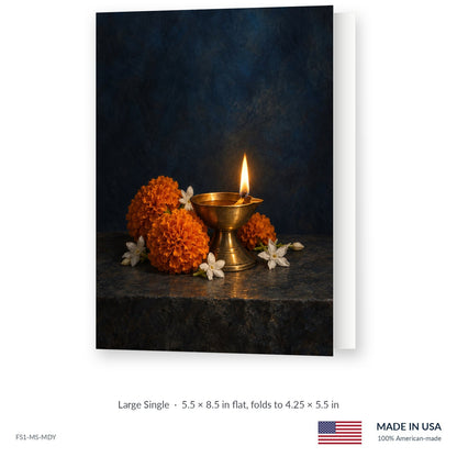 Diya funeral service folder, Large Single 5.5 × 8.5 in, shown slightly open, Funeral Source One FS1-MS-MDY, Made in the USA