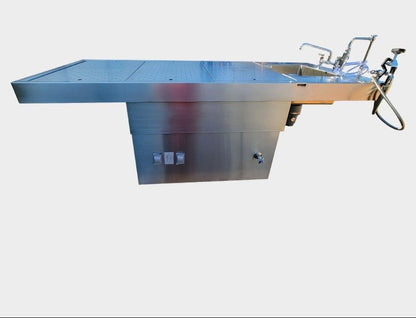 Downdraft-vented adjustable autopsy dissection table for formaldehyde control