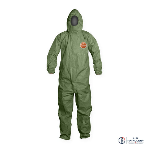 DuPont™ Tychem® 2000 SFR Coverall, Secondary Flame Resistant, Taped Seams – QS127T hooded coverall