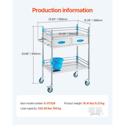 Durable Stainless Steel Instrument Cart - American Mortuary Coolers & Equipments