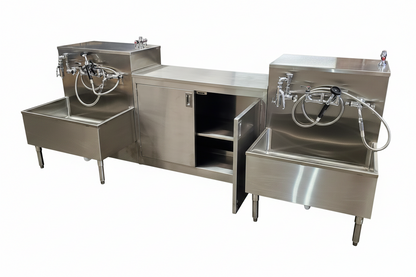 36-inch wide adjustable-shelf stainless steel embalming casework cabinet, AME 1036-LC36, NSF compliant and made in the USA by American Mortuary Coolers
