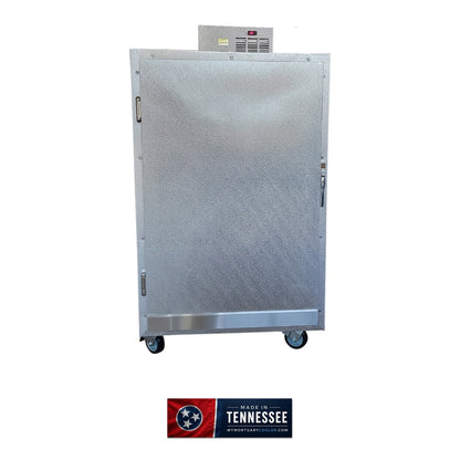 2 body extra wide upright mortuary cooler shell with American-made badge, bariatric cabinet for field refrigeration integration