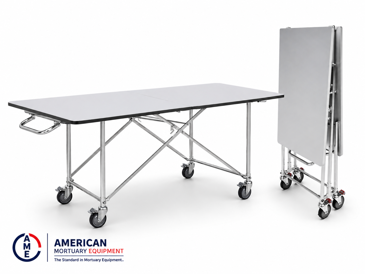 Extra wide folding mortuary dressing table main view, 78x32 hygienic laminate prep surface | American Mortuary Coolers