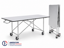Extra wide folding mortuary dressing table main view, 78x32 hygienic laminate prep surface | American Mortuary Coolers