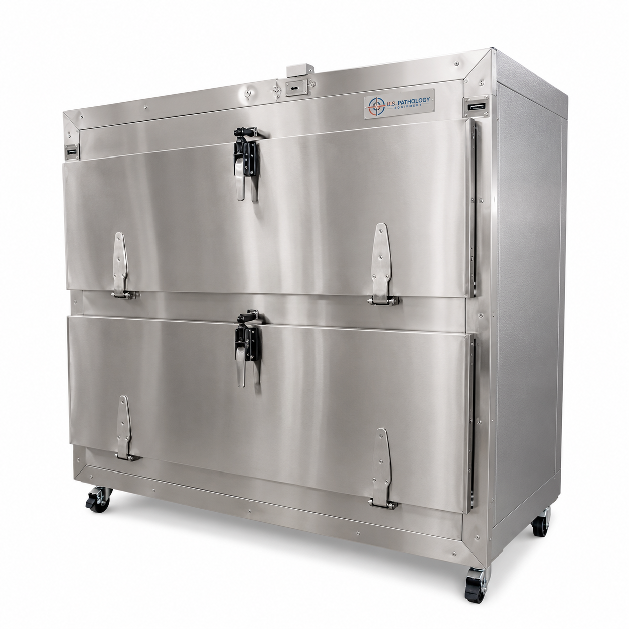 2-body bariatric vault morgue cooler with telescoping slide rails for safe cadaver transfer