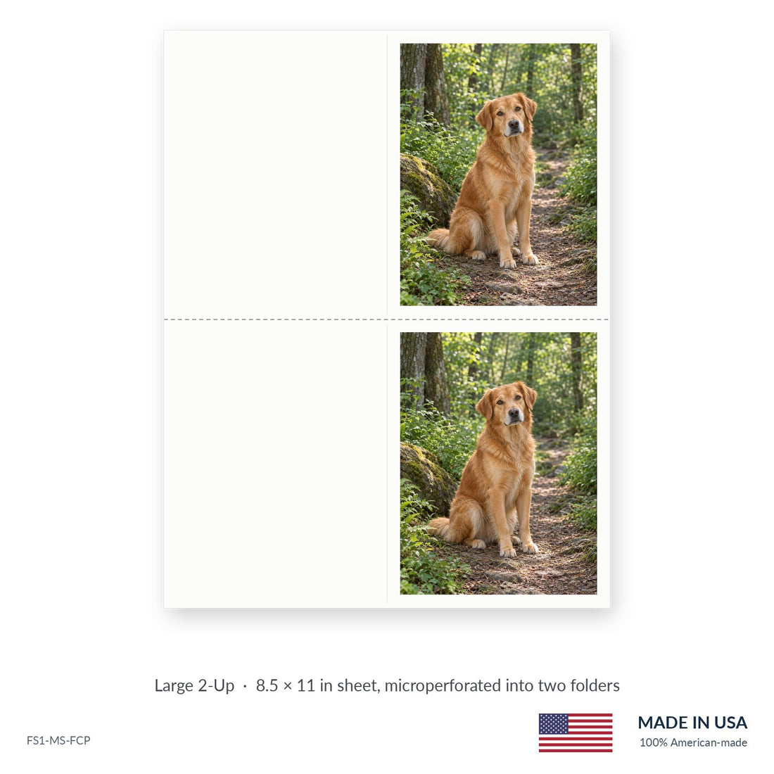 Faithful Companion funeral service folders, Large 2-Up 8.5 × 11 in sheet microperforated into two folders, Funeral Source One FS1-MS-FCP