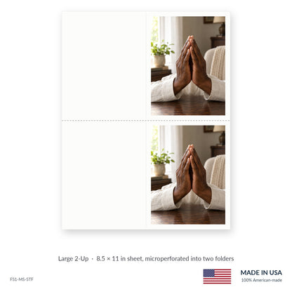 Family Prayer funeral service folders, Large 2-Up 8.5 × 11 in sheet microperforated into two folders, Funeral Source One FS1-MS-STF