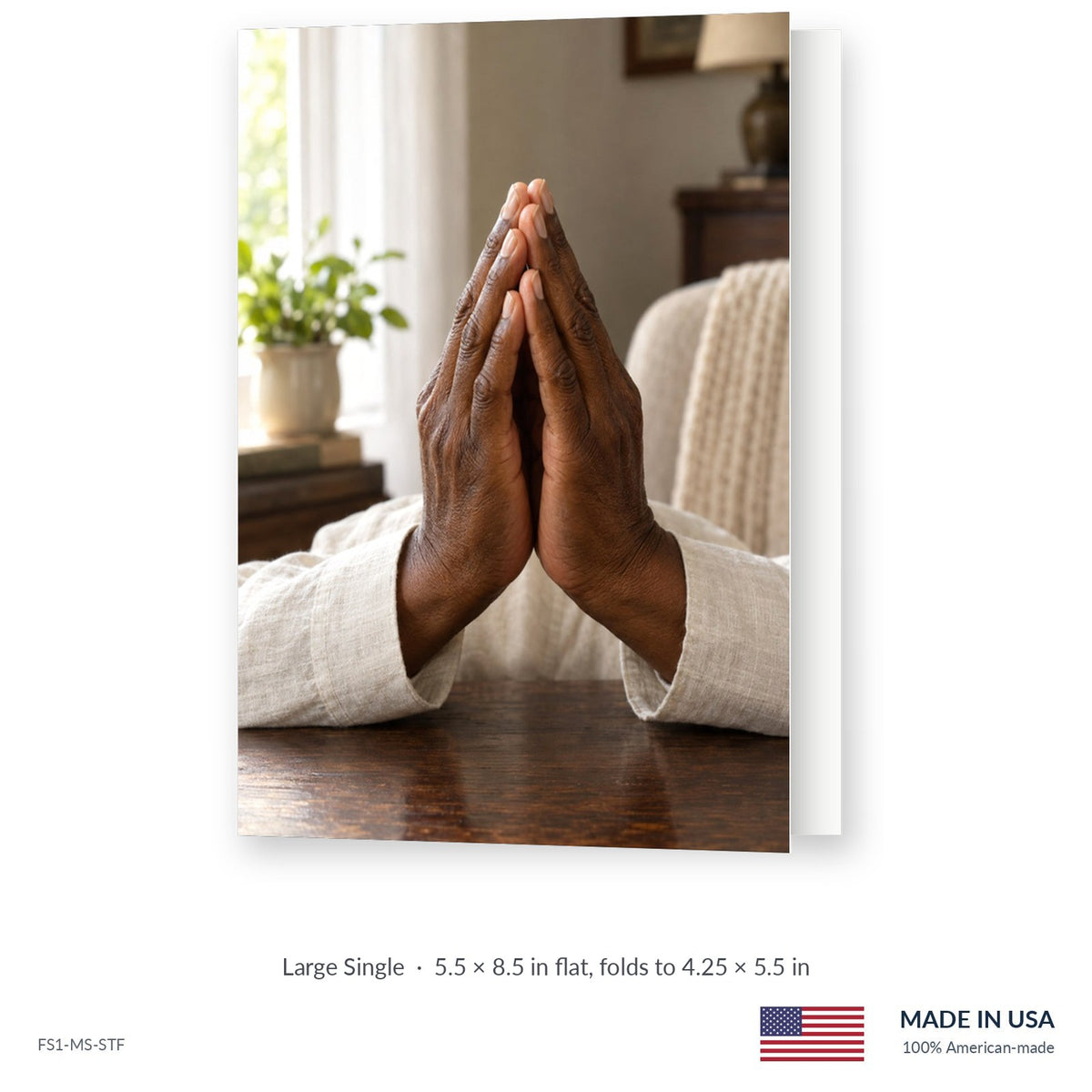 Family Prayer funeral service folder, Large Single 5.5 × 8.5 in, shown slightly open, Funeral Source One FS1-MS-STF, Made in the USA