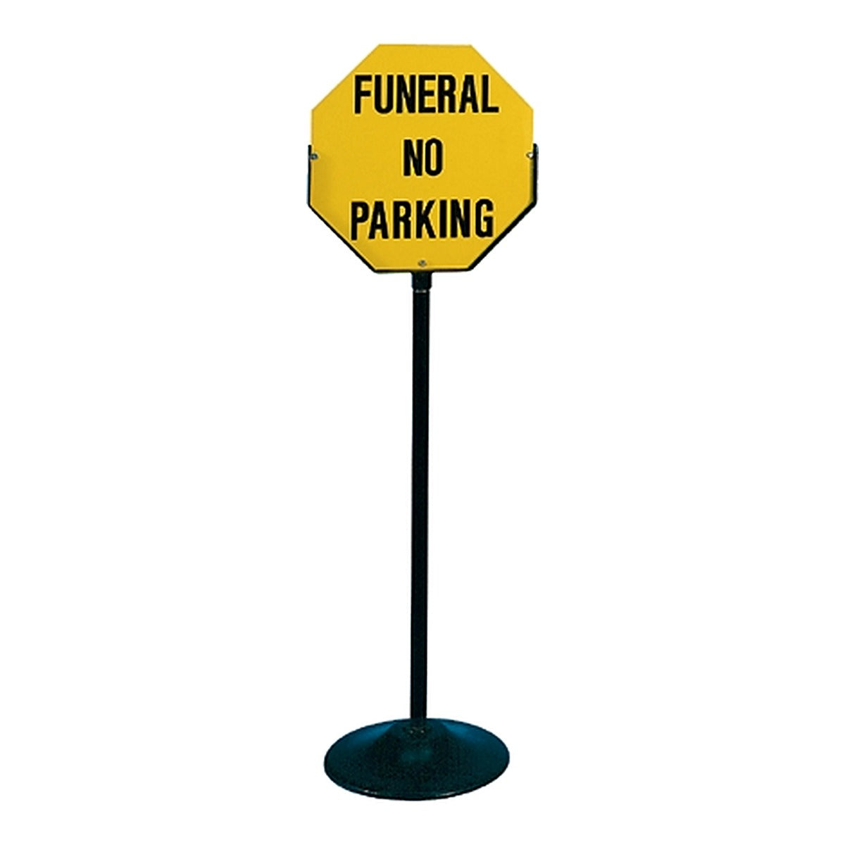 Funeral No Parking portable sidewalk sign, 18-inch steel octagon on stand