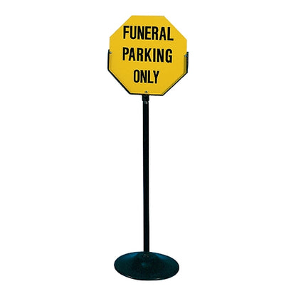Funeral Parking Only portable sidewalk sign, 18-inch steel octagon on stand
