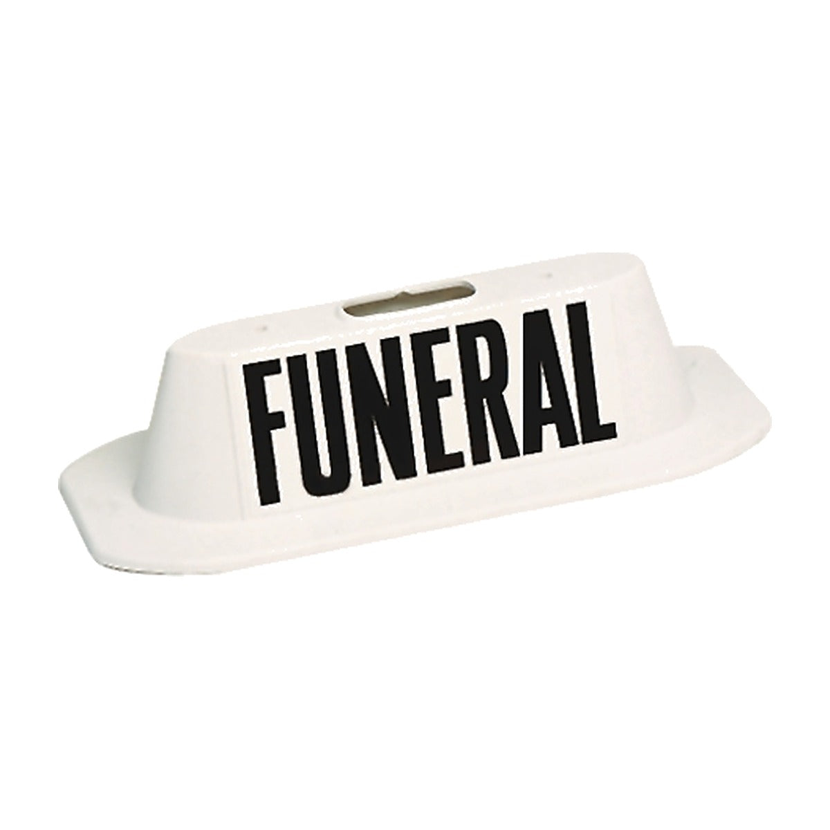 White magnetic funeral safety marker with black FUNERAL lettering