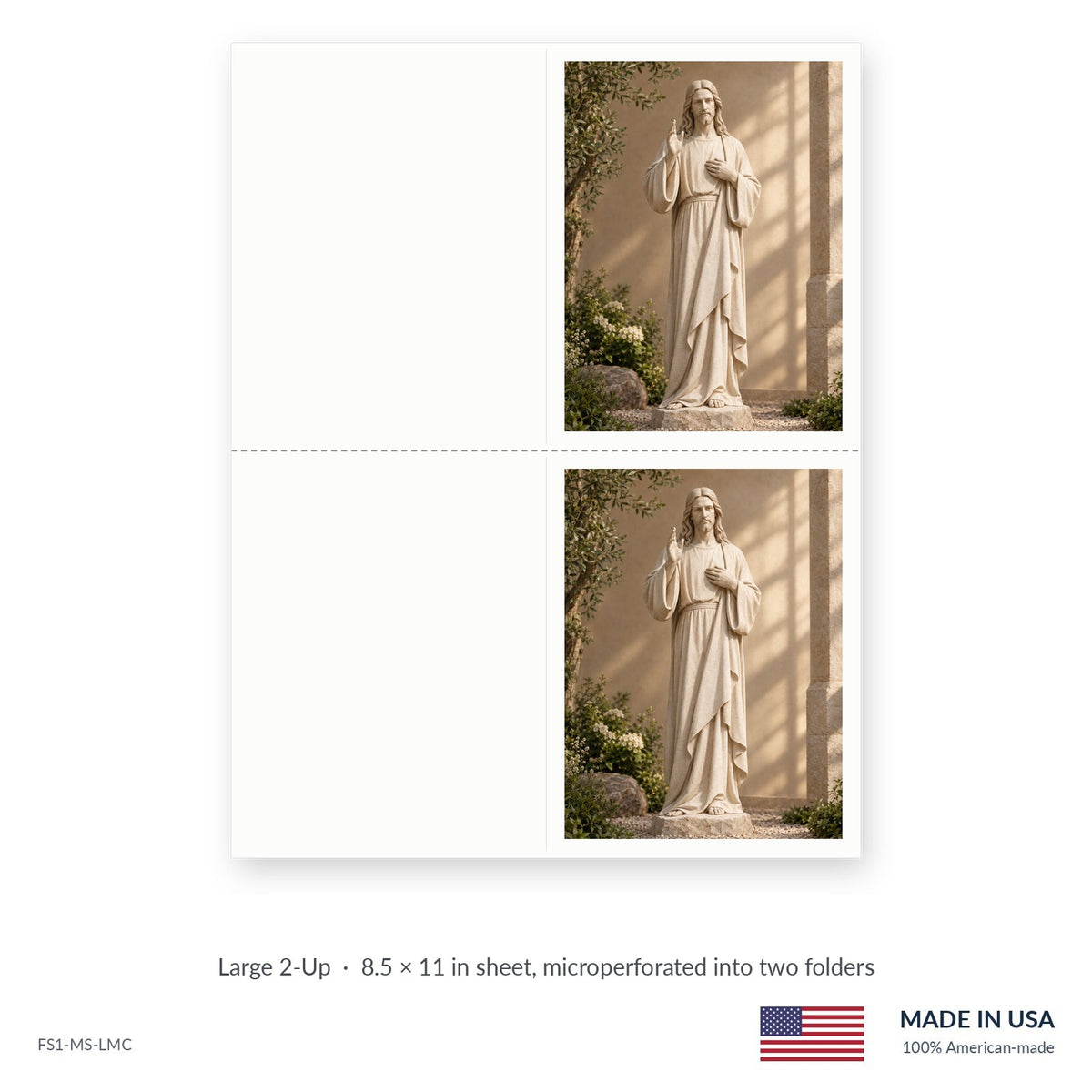 Garden Prayer funeral service folders, Large 2-Up 8.5 × 11 in sheet microperforated into two folders, Funeral Source One FS1-MS-LMC