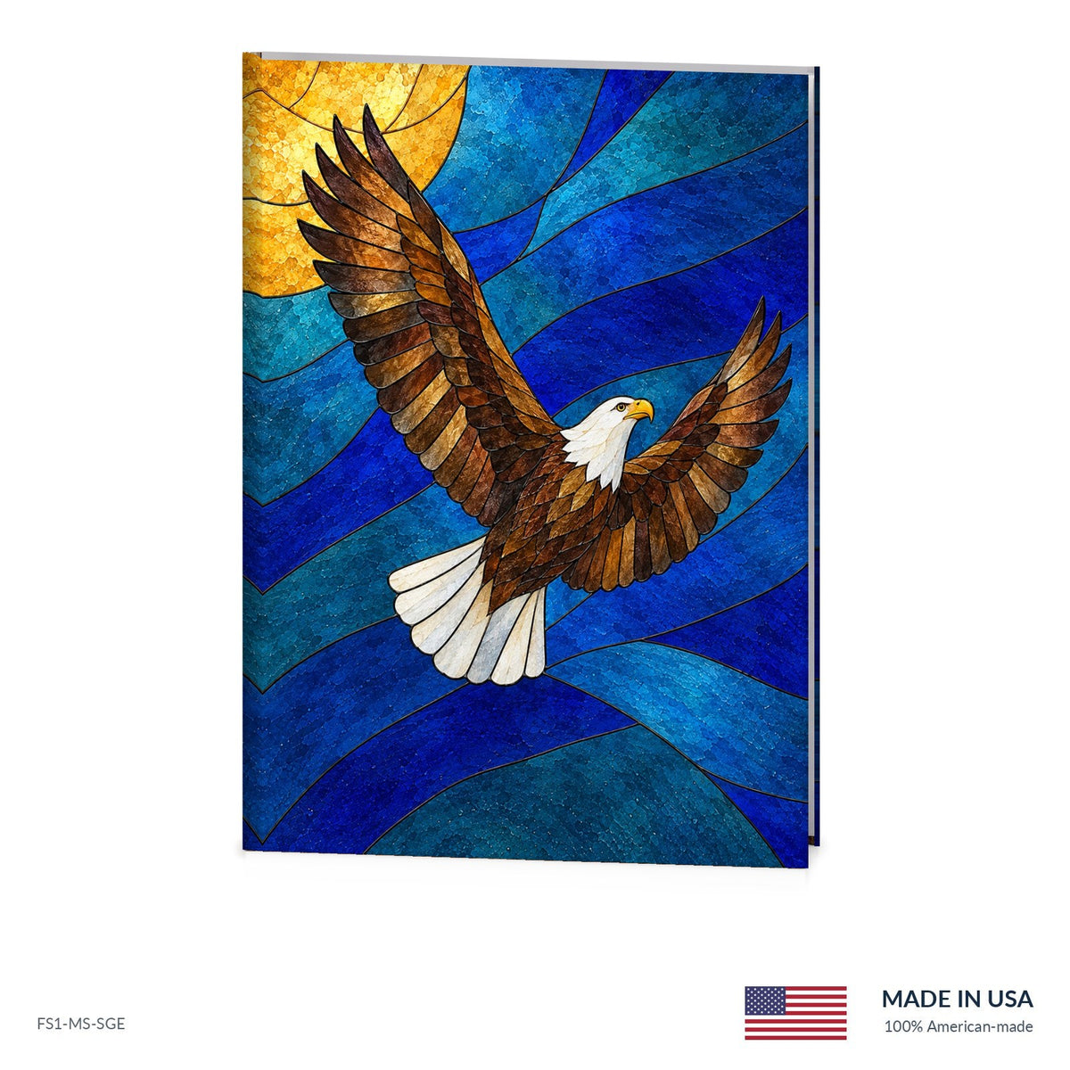 Glass Eagle funeral register book with full-color cover wrap and visible page edge, Funeral Source One FS1-MS-SGE, Made in the USA