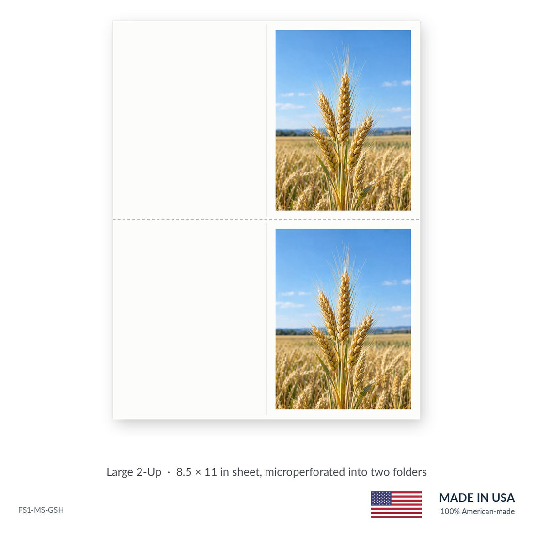 Golden Wheat funeral service folders, Large 2-Up 8.5 × 11 in sheet microperforated into two folders, Funeral Source One FS1-MS-GSH