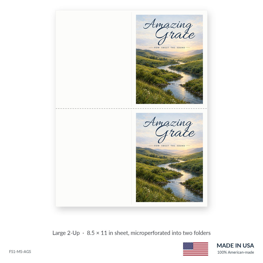 Grace funeral service folders, Large 2-Up 8.5 × 11 in sheet microperforated into two folders, Funeral Source One FS1-MS-AGS