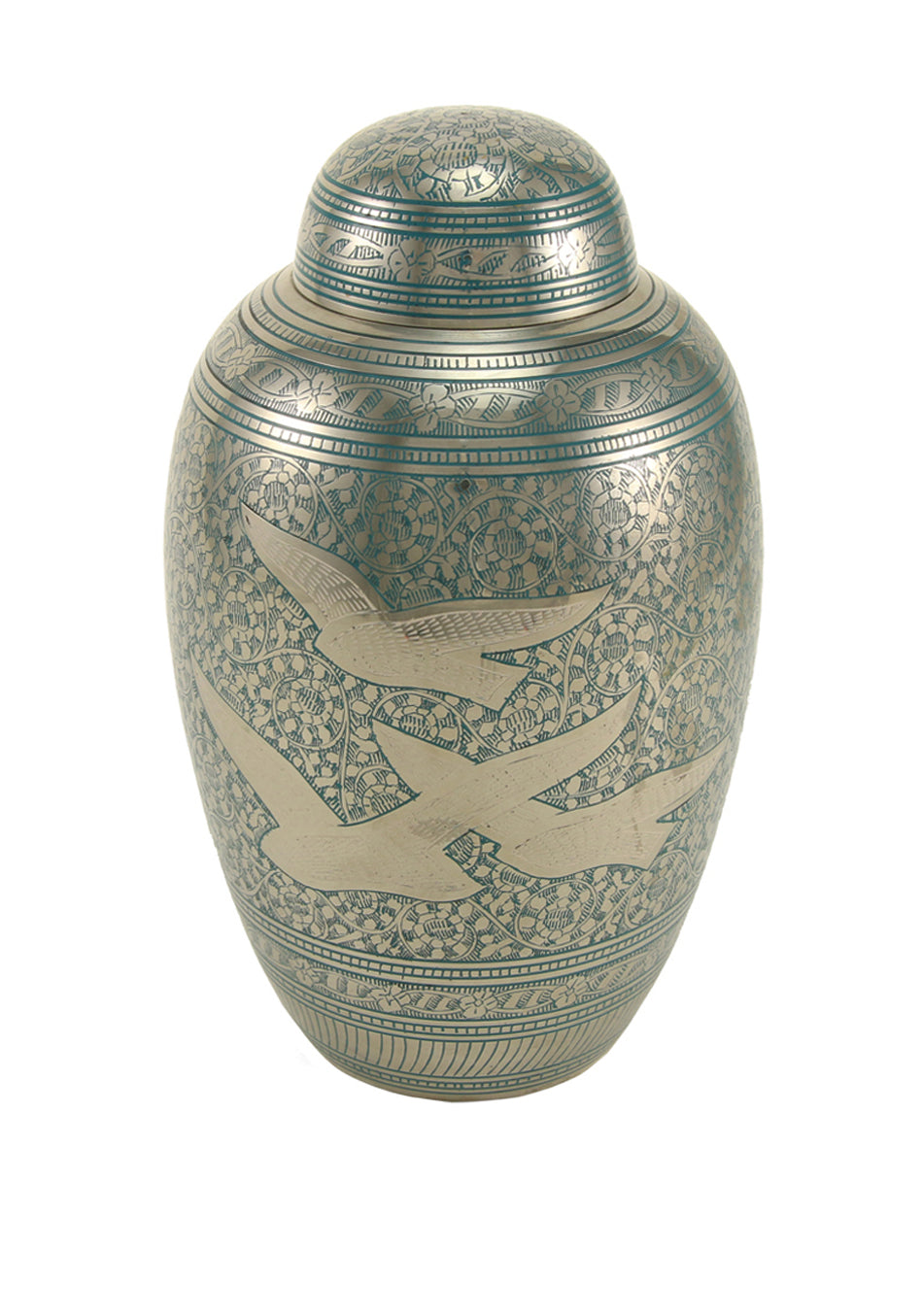 Green Flying Doves Brass Full Size Cremation Urn