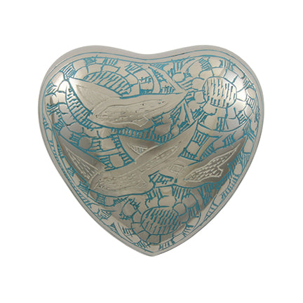 Green Flying Doves Brass Heart Keepsake Urn