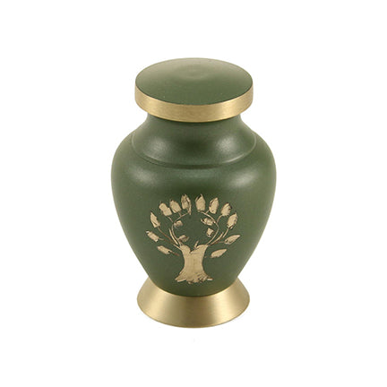 Green Tree of Life Brass Mini Keepsake Urn, Mini Keepsake, 2.9 x 1.9 x 1.9 in