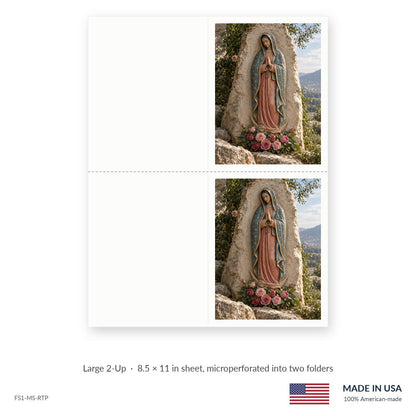 Guadalupe funeral service folders, Large 2-Up 8.5 × 11 in sheet microperforated into two folders, Funeral Source One FS1-MS-RTP