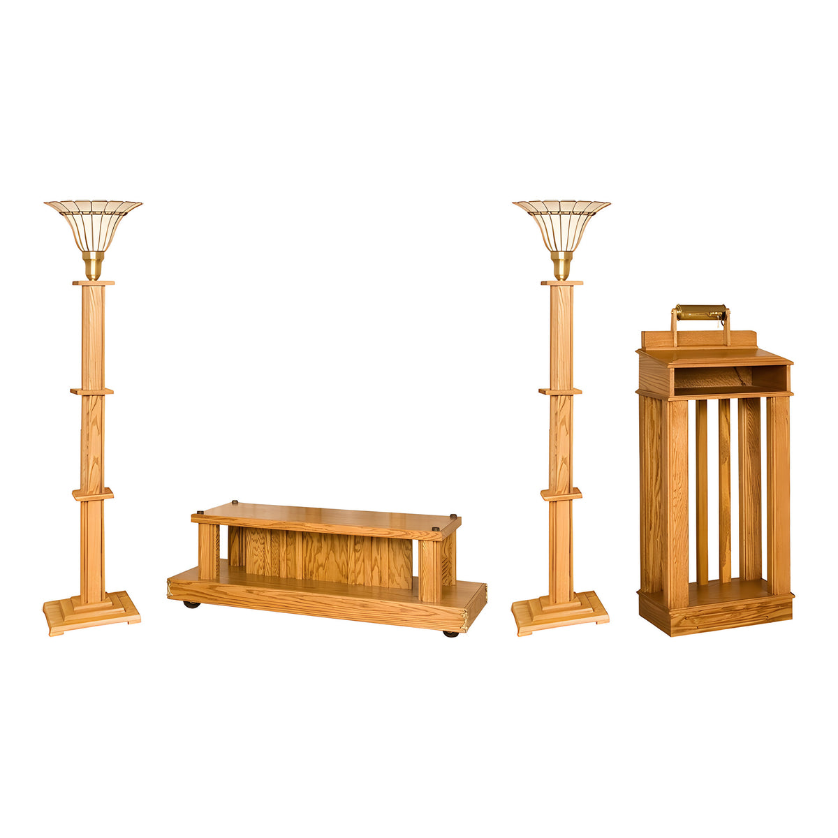 Heartland Chapel Set — shown with its included pieces in solid oak in a prairie style
