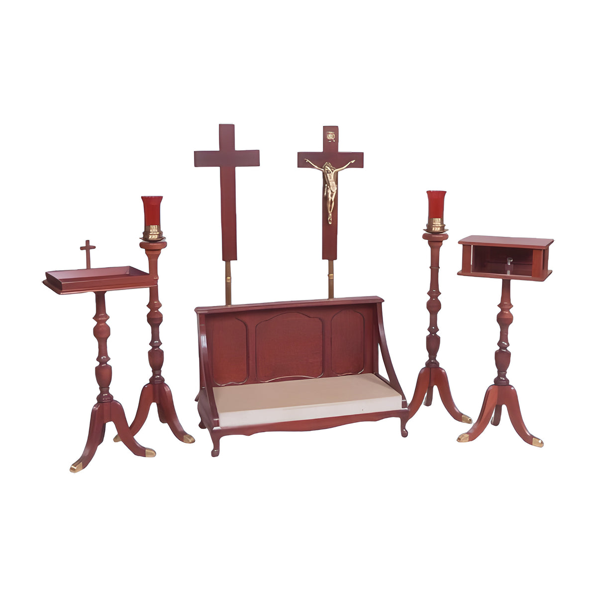 Heritage Devotional Set in solid cherry with carved posts by American Mortuary Equipment