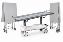 Hydraulic embalming table with standard and XL dressing table bundle — complete American-made prep room package | American Mortuary Coolers