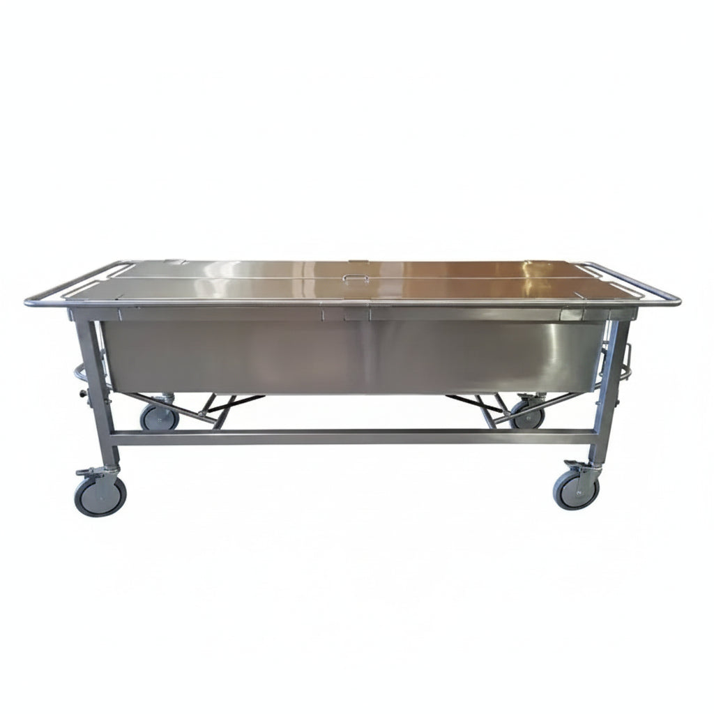 Electric immersion dissection table locking lid detail, stainless cadaver preservation tank for university anatomy lab