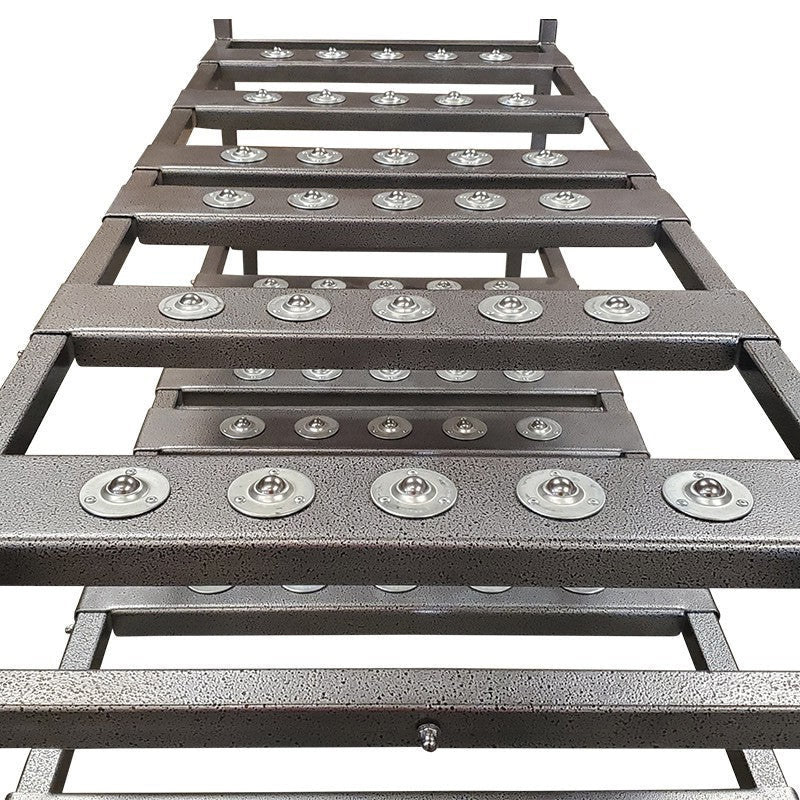 Detailed view of the industrial-grade welded steel frame and high-impact locking casters on a 2-tier American Mortuary Coolers rack, featuring an anti-corrosive powder-coated finish for long-term durability.