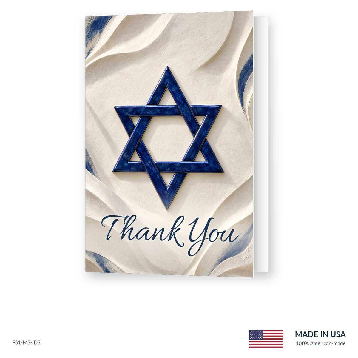 Ivory Star funeral acknowledgment card shown slightly open, Funeral Source One FS1-MS-IDS, Made in the USA