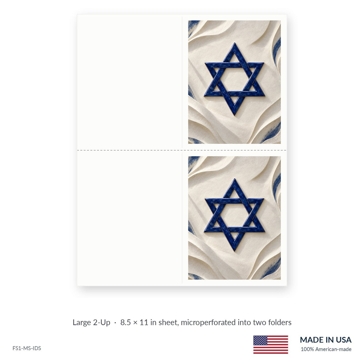 Ivory Star funeral service folders, Large 2-Up 8.5 × 11 in sheet microperforated into two folders, Funeral Source One FS1-MS-IDS