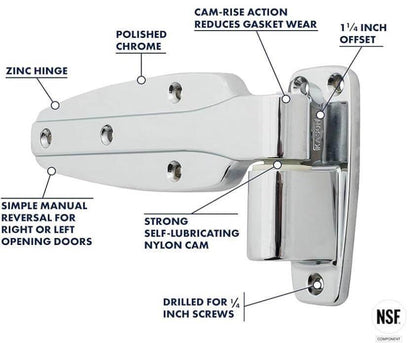 Kason 1245 Cam - Rise Hinge – 1 - 1/4" Offset, Reversible - American Mortuary Coolers & Equipments