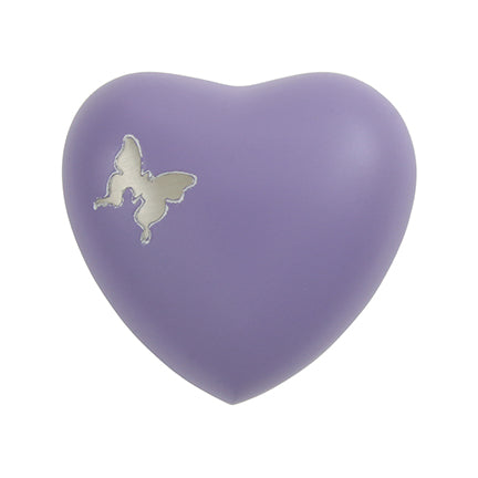 Lavender Butterfly Brass Heart Keepsake Urn, Heart Keepsake, 2.7 x 2.9 x 1.6 in