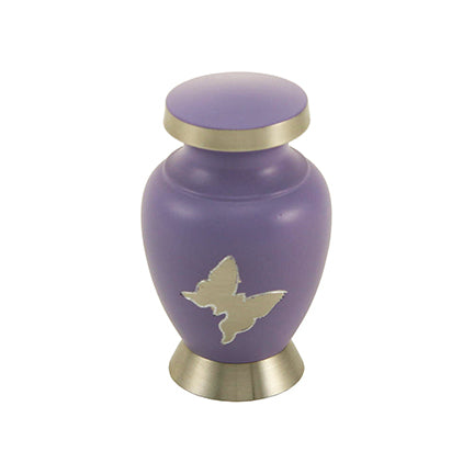 Lavender Butterfly Brass Mini Keepsake Urn, Mini Keepsake, 2.9 x 1.9 x 1.9 in