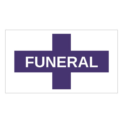 Lead car flag banner: Funeral Cross – Purple on White