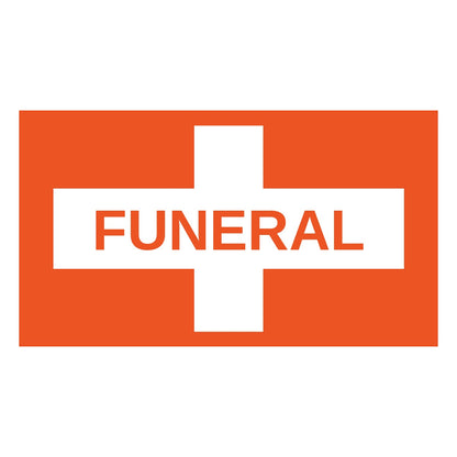 Lead car flag banner: Funeral Cross – White on Orange