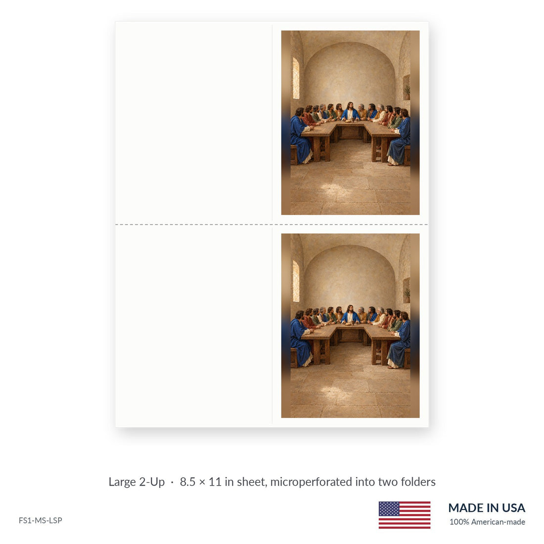 Lord's Supper funeral service folders, Large 2-Up 8.5 × 11 in sheet microperforated into two folders, Funeral Source One FS1-MS-LSP