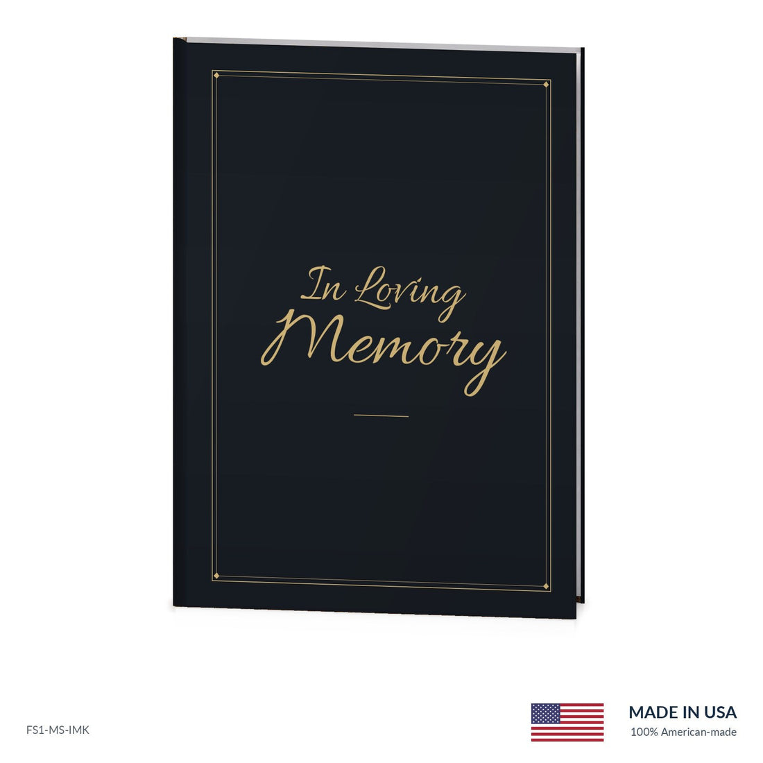 Memory Black funeral register book with full-color cover wrap and visible page edge, Funeral Source One FS1-MS-IMK, Made in the USA