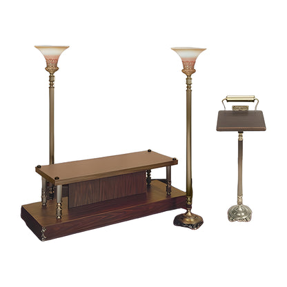 Meridian Chapel Set in walnut laminate with antique bronze by American Mortuary Equipment