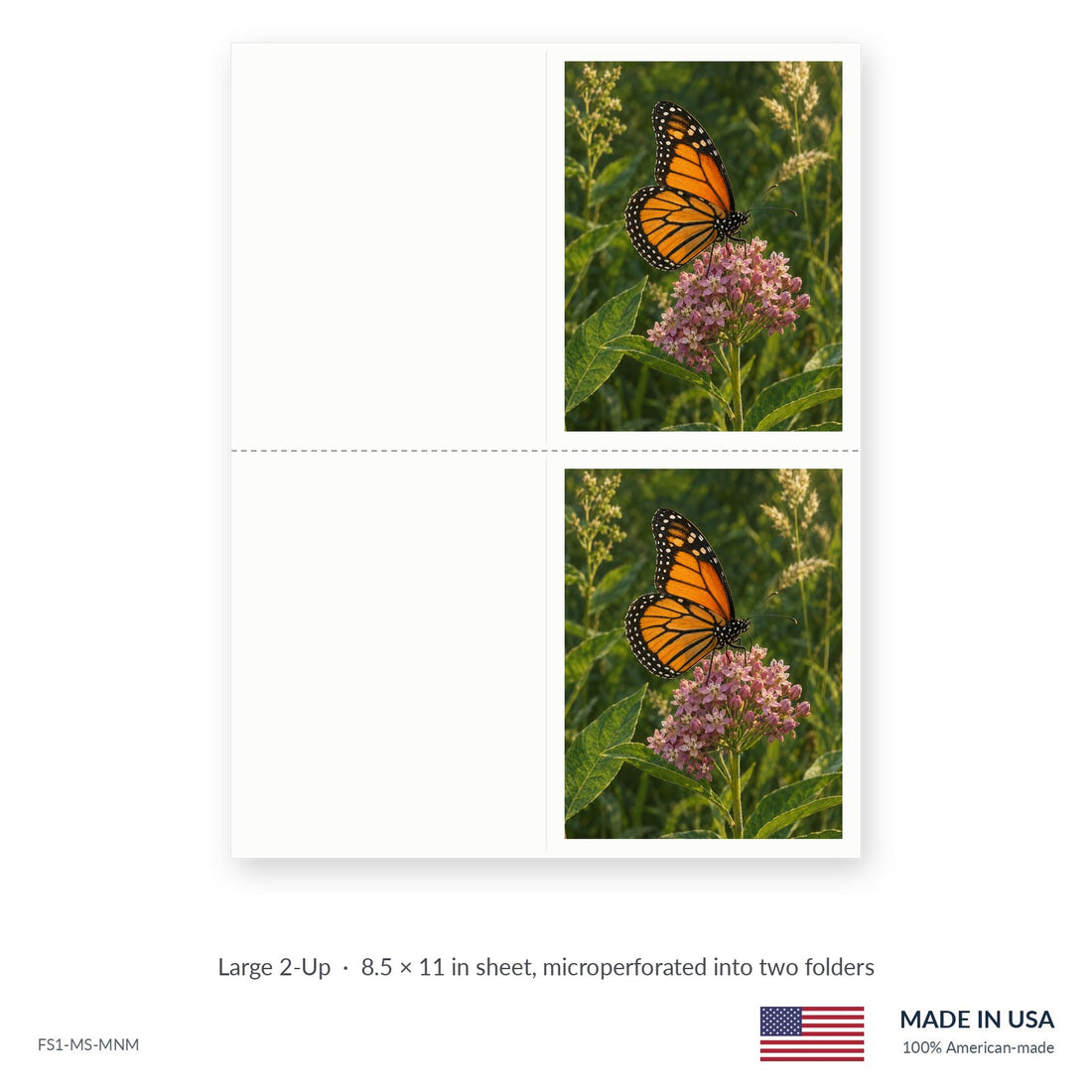 Monarch funeral service folders, Large 2-Up 8.5 × 11 in sheet microperforated into two folders, Funeral Source One FS1-MS-MNM
