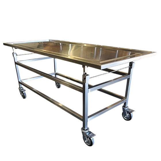 Multi-Height Stainless Steel Embalming and Dressing Table Model 1038-MHDE-S, adjustable prep room table