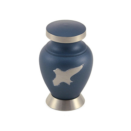 Navy Ascending Birds Brass Mini Keepsake Urn, Mini Keepsake, 2.9 x 1.9 x 1.9 in