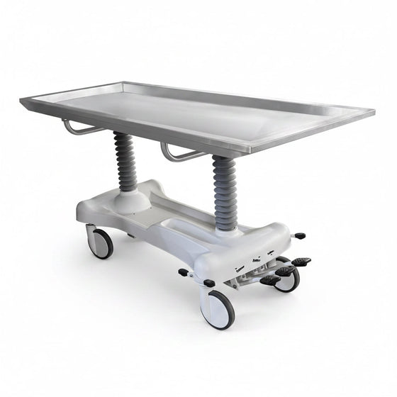 Oversized Hydraulic Embalming Table | Bariatric Mortuary Prep Table | 850 lb Cadaver Table | 35 Inch Stainless Funeral Home Embalming Table | American Mortuary Coolers