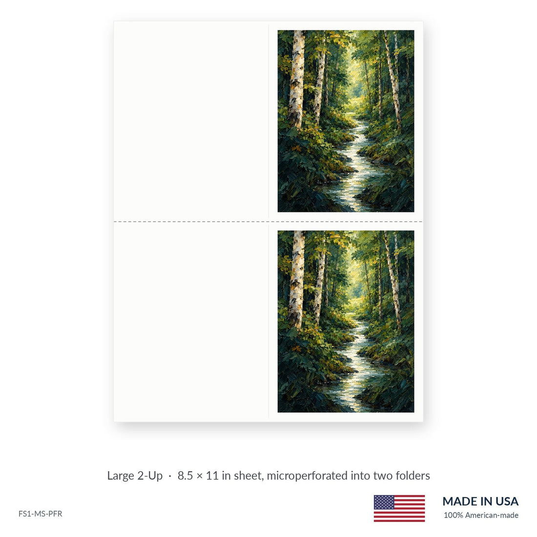 Painted Forest funeral service folders, Large 2-Up 8.5 × 11 in sheet microperforated into two folders, Funeral Source One FS1-MS-PFR
