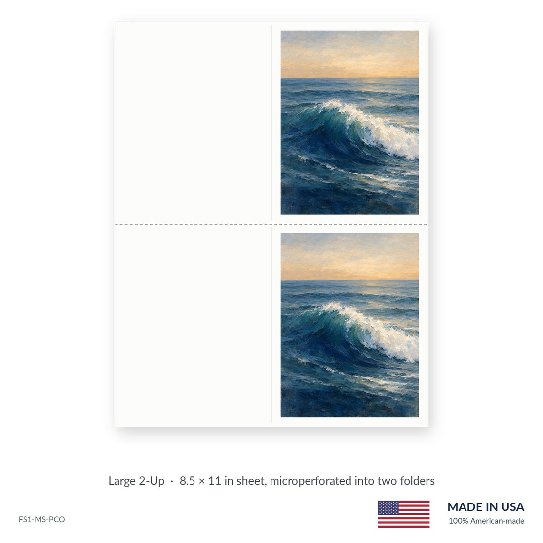 Painted Ocean funeral service folders, Large 2-Up 8.5 × 11 in sheet microperforated into two folders, Funeral Source One FS1-MS-PCO