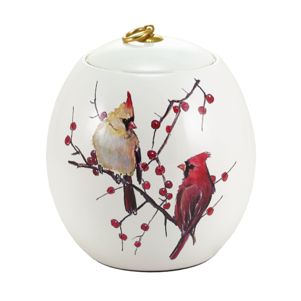 Pearl White Cardinal Ceramic Full Size Cremation Urn, Full Size (Adult), 9 x 7.9 x 7.9 in
