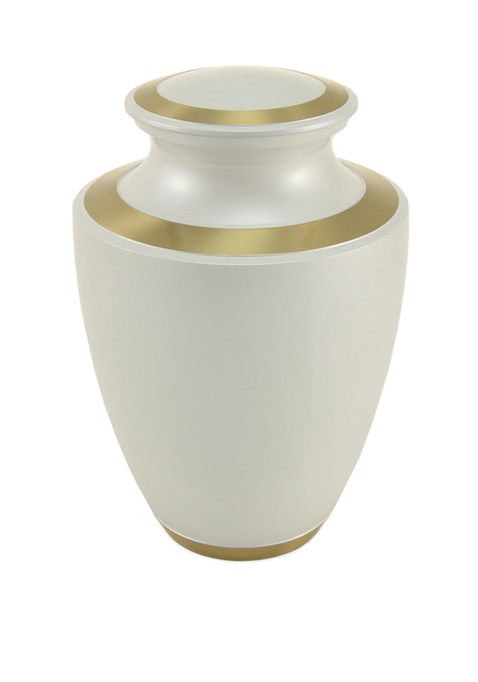 Pearl White High Gloss Brass Full Size Cremation Urn