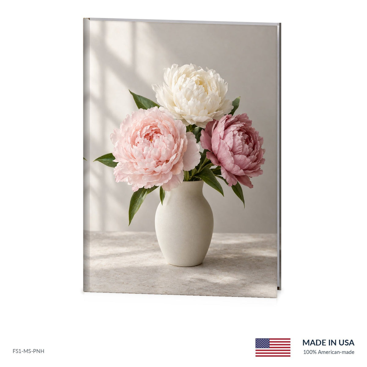 Peony Bouquet funeral register book with full-color cover wrap and visible page edge, Funeral Source One FS1-MS-PNH, Made in the USA