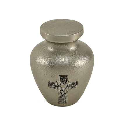 Pewter Celtic Cross Brass Mini Keepsake Urn, Mini Keepsake, 2.8 x 1.7 x 1.7 in