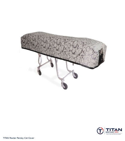 TITAN Pewter Paisley quilted cot cover, fabric face; select American Flag Reversible or Standard Black Lining.